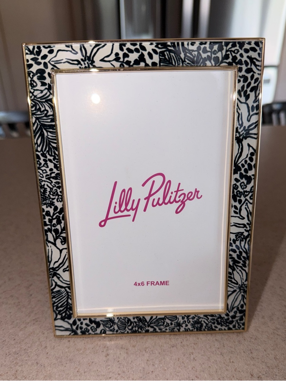 NIB Lilly Pulitzer (1) Black & Gold Floral Frame, (1) Pink & Gold Floral Frame